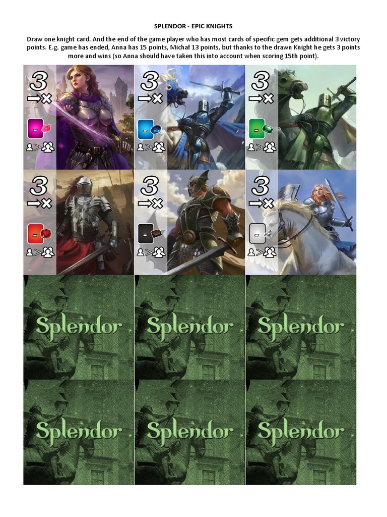 Splendor: Epic Knights Rules | PDF