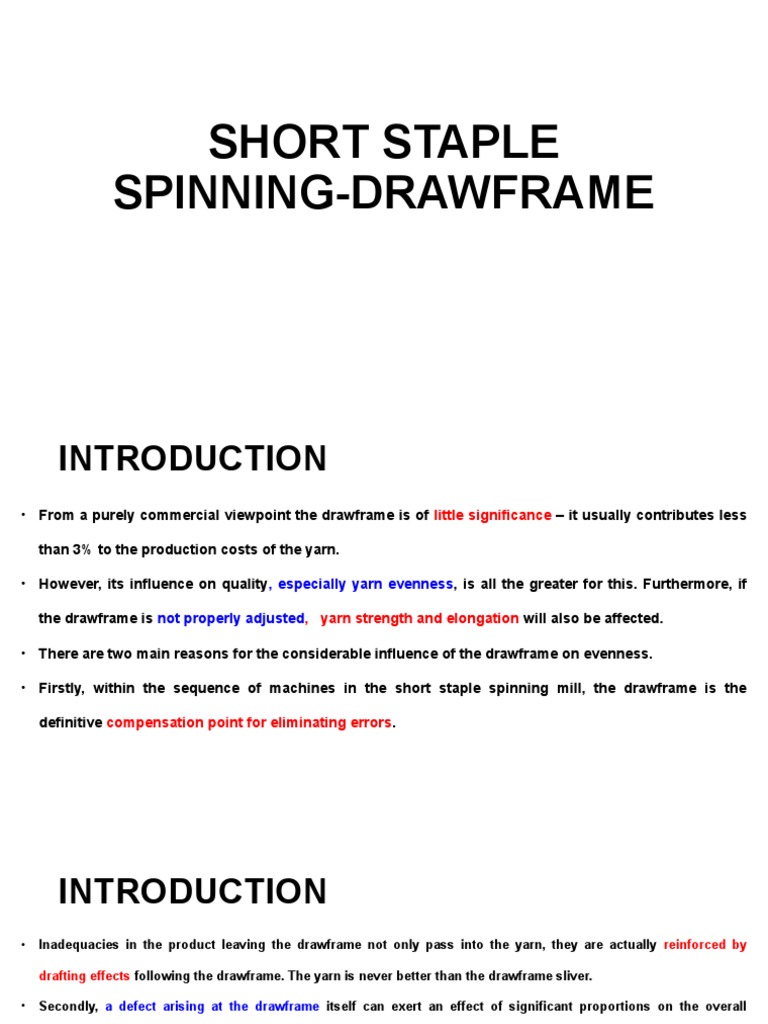 Short Staple Spinning Drawframe Overview | PDF | Spinning (Textiles ...