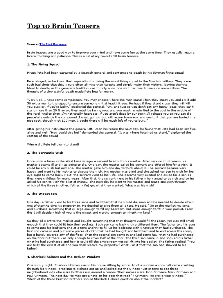 Top 10 Brain Teasers PDF