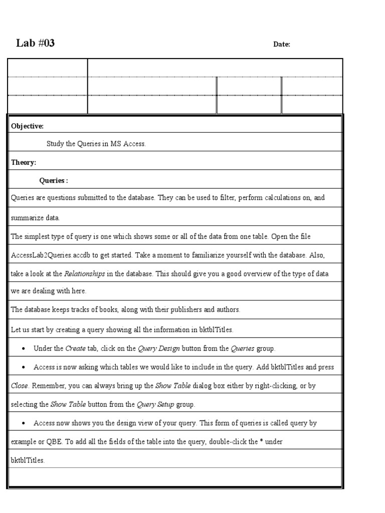 MS Access Query Design Basics | PDF | Table (Database) | Databases