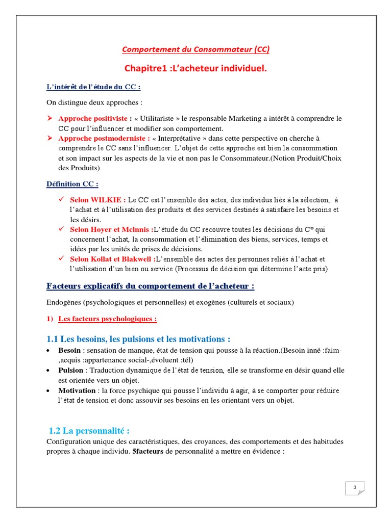 Les Facteurs Qui Influencent Le Comportement Dun Individu Comportement Resumé | PDF | Consommateurs | la perception