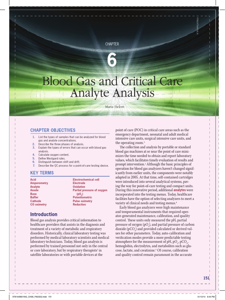Blood Gas and Critical Care Analyte Analysis: Chapter Objectives | PDF ...