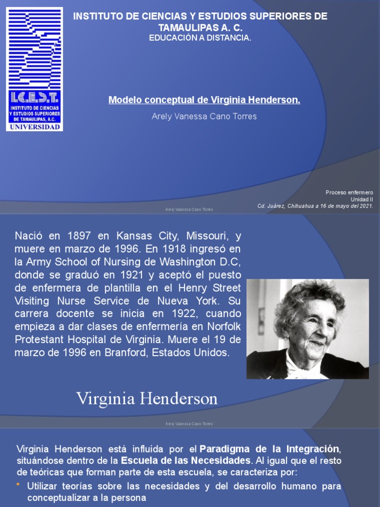 Modelo Conceptural de Virginia Henderson | PDF | Enfermería | Cuidado de la  salud