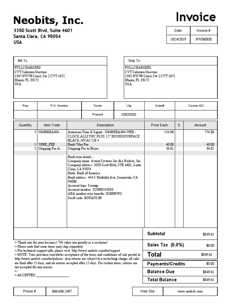 Neobits Invoice for FullChargers | PDF | Fee | Invoice