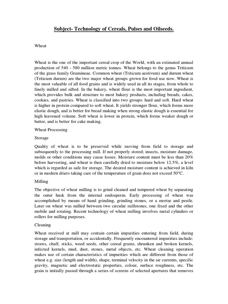 FSTPaperII Technology of Cereals, Pulses and Oilseeds II Semester