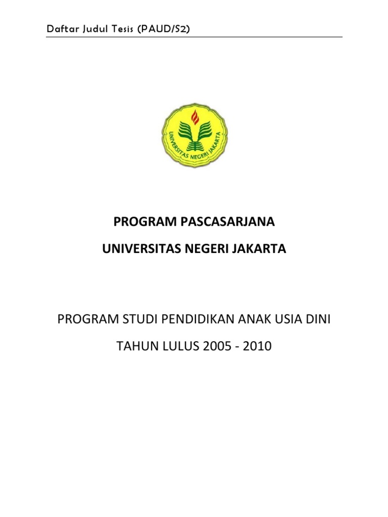 Daftar Judul Tesis Paud S2 Pdf