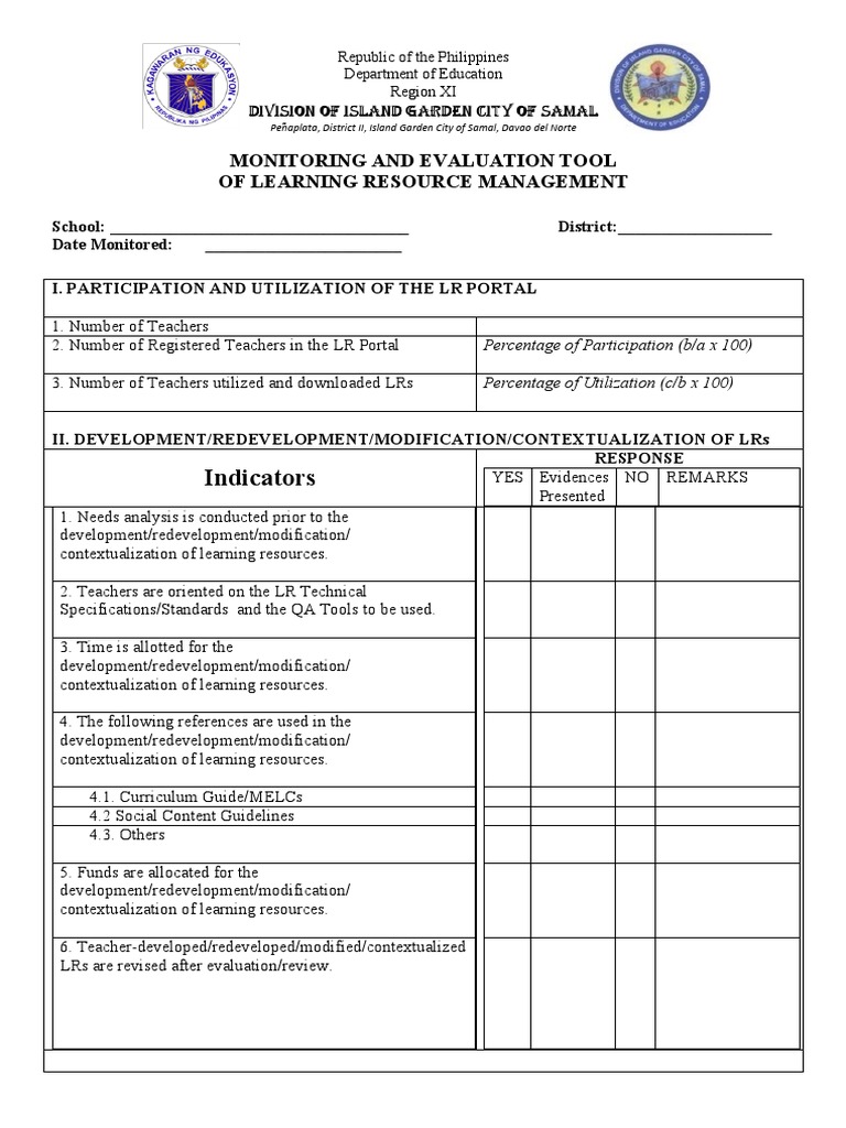 Learning Resource Management Evaluation Tool | PDF | School Library ...