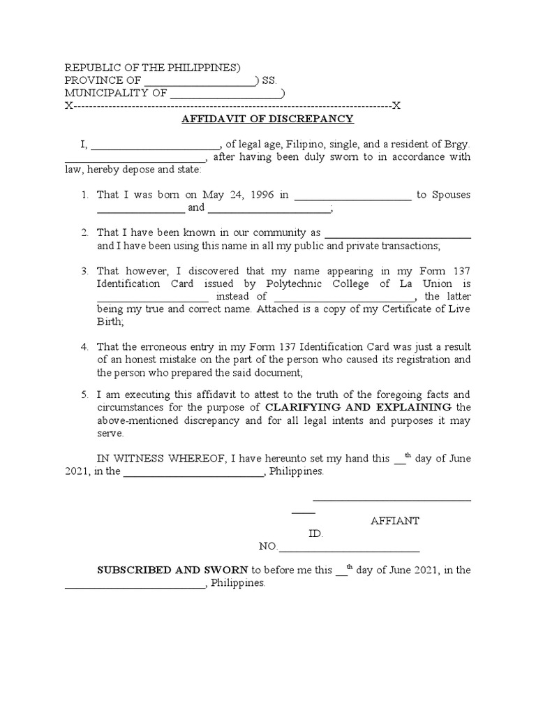 Example Of Affidavit Of Discrepancy – ZNHOUP