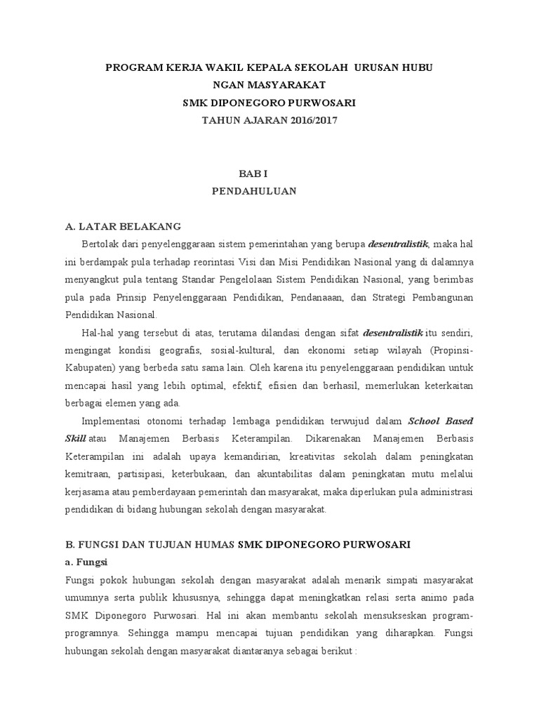 Program Kerja Wakil Kepala Sekolah | PDF