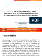 Awareness and Acceptability of The College Students in University of Luzon On Federalization in Promoting Good Governance in The Philippines