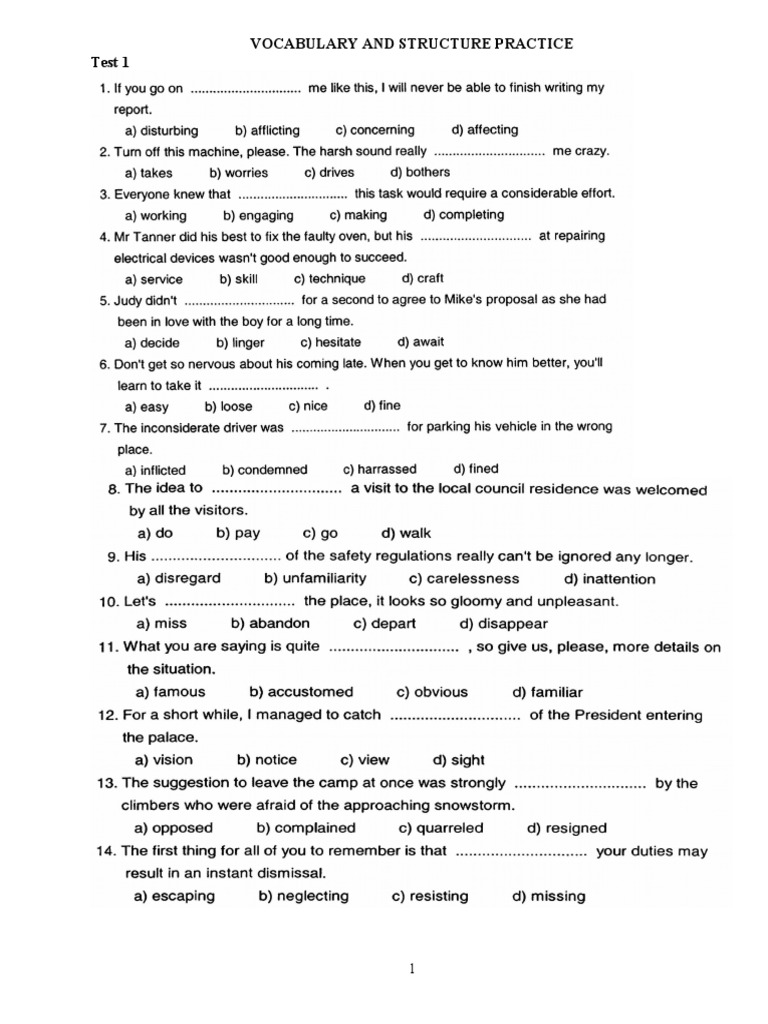 Vocabulary and Structure Practice 2 | PDF | Teaching Methods & Materials