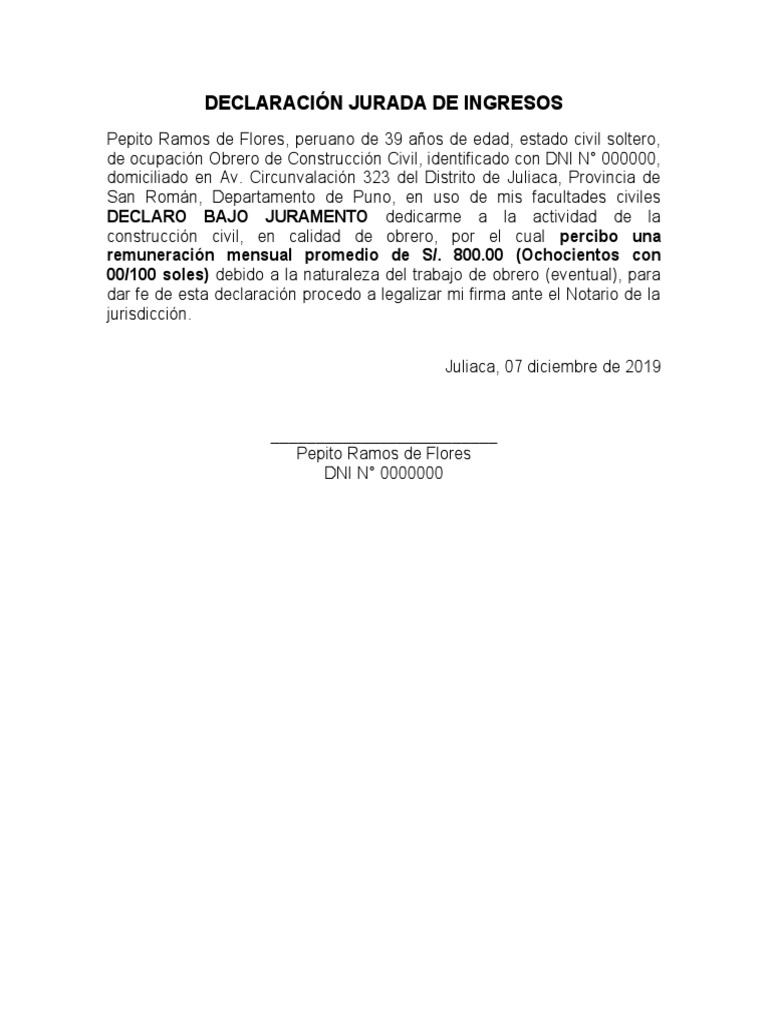 Declaración Jurada de Ingresos 2019 | PDF