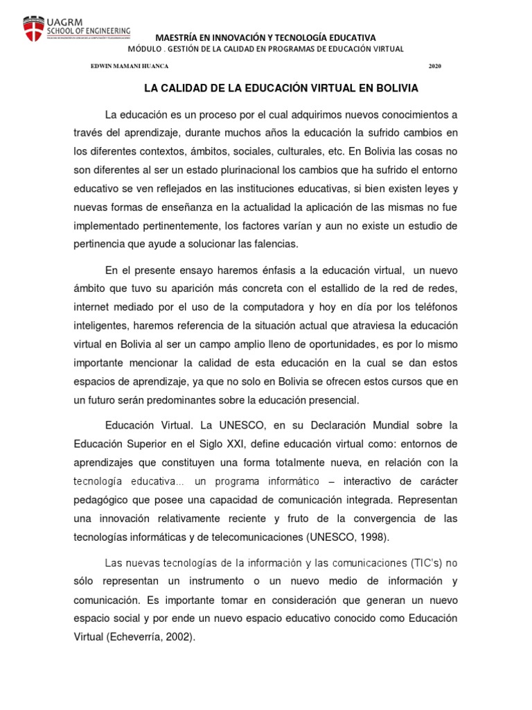 Calidad de la Educación Virtual en Bolivia | PDF | Tecnologia ...