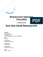 Restaurant Opening Checklist Conducted for Sun Sea Sand Restaurant