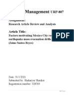 Factors Motivating Mexico City Residents To Earthquake Mass - Paper Review Assignment - Shaharyar Shaukat - 328769