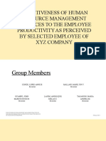 Effectiveness of Human Resource Management Practices To The Employee Productivity As Perceived by Selected Employee of Xyz Company