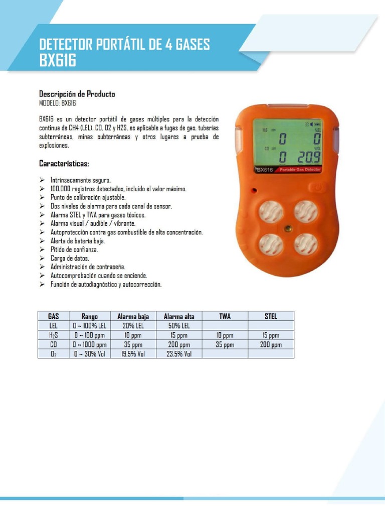 Detector Portátil de 4 Gases BX616 PDF
