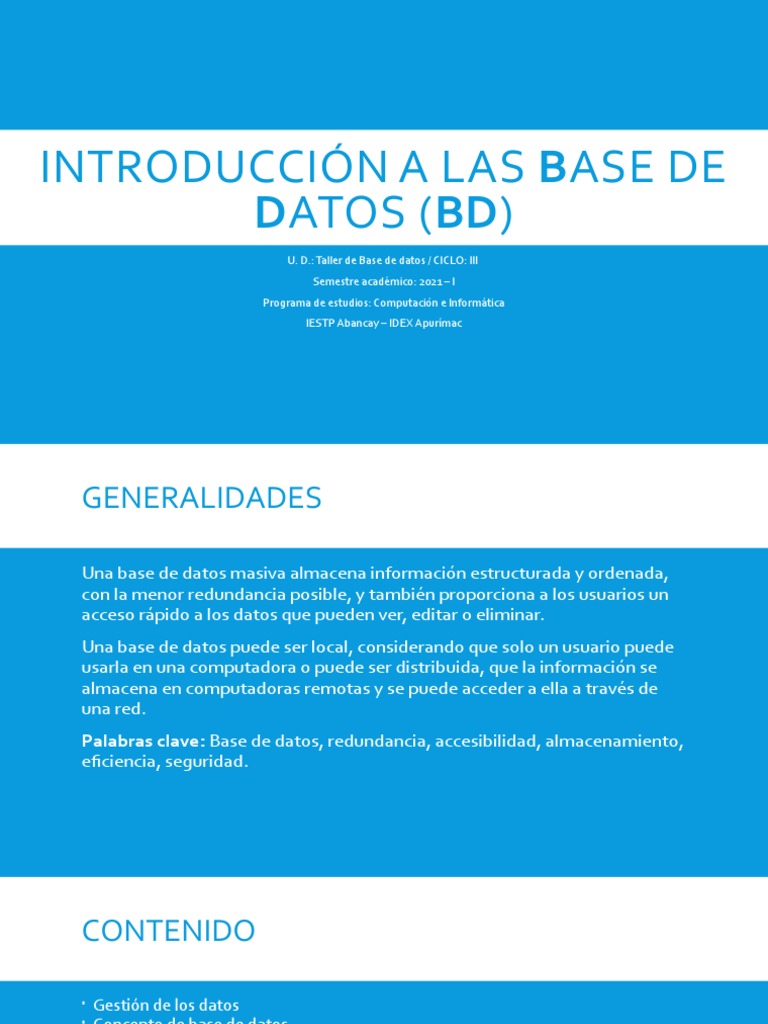 Introducción A Las Base de Datos (BD | PDF | Bases de datos | Archivo ...