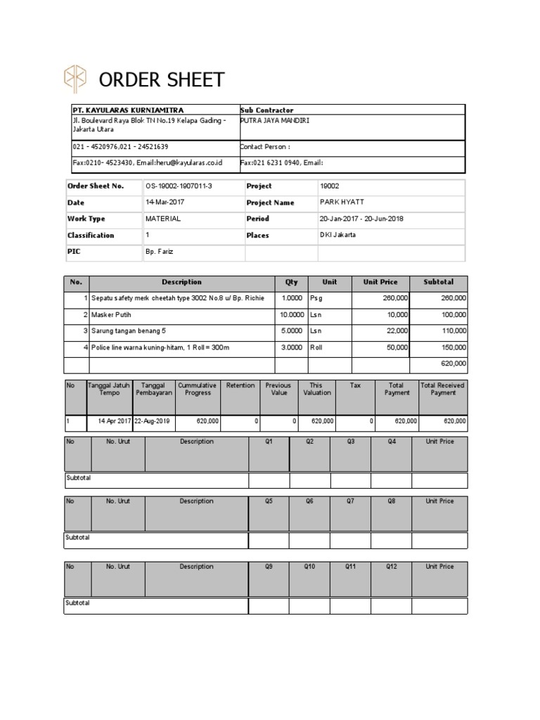 Pembayaran Material Proyek Hyatt | PDF