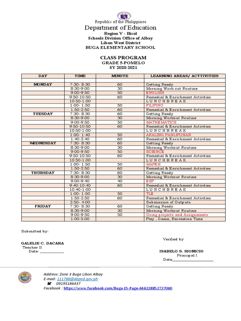 Department Of Education Class Program Download Free Pdf Schools
