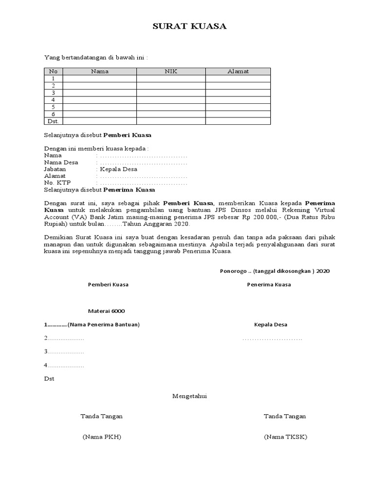 Contoh Surat Kuasa Kolektif | PDF