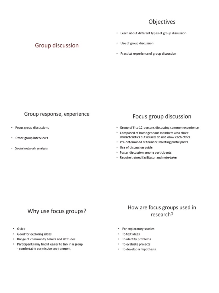Group Discussion Techniques and Practices | PDF | Focus Group | Social ...