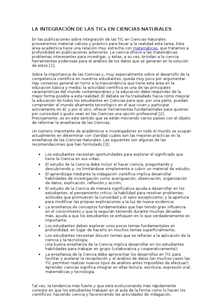 LA INTEGRACIN DE LAS TICs EN CIENCIAS NATURALES - Eduteka (2005) | PDF