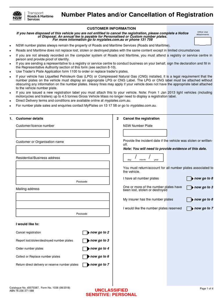 Number Plates And/or Cancellation of Registration Customer Information