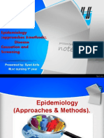 Epidemiology (Approaches &methods), Disease Causation and Screening