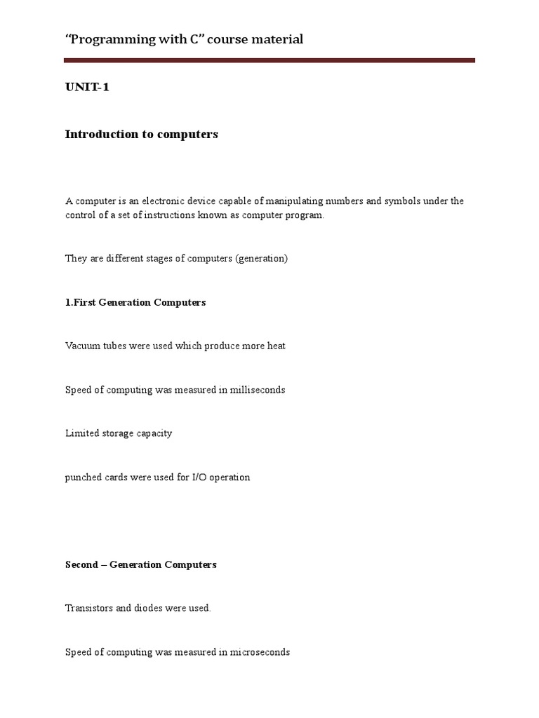 C Programming Notes | PDF | Computer Data Storage | Computer Program