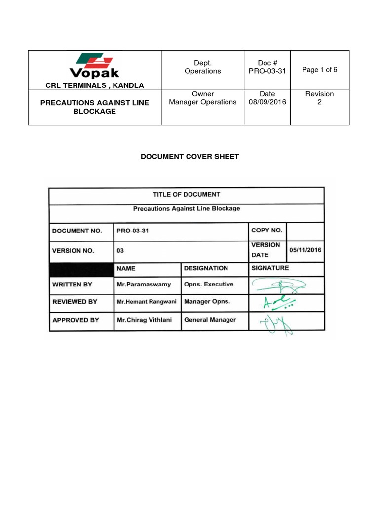 PRO-03-31 FOR LINE BLOCKAGE New | PDF | Leak | Gas Technologies