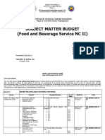 Subject Matter Budget (Food and Beverage Service NC II)