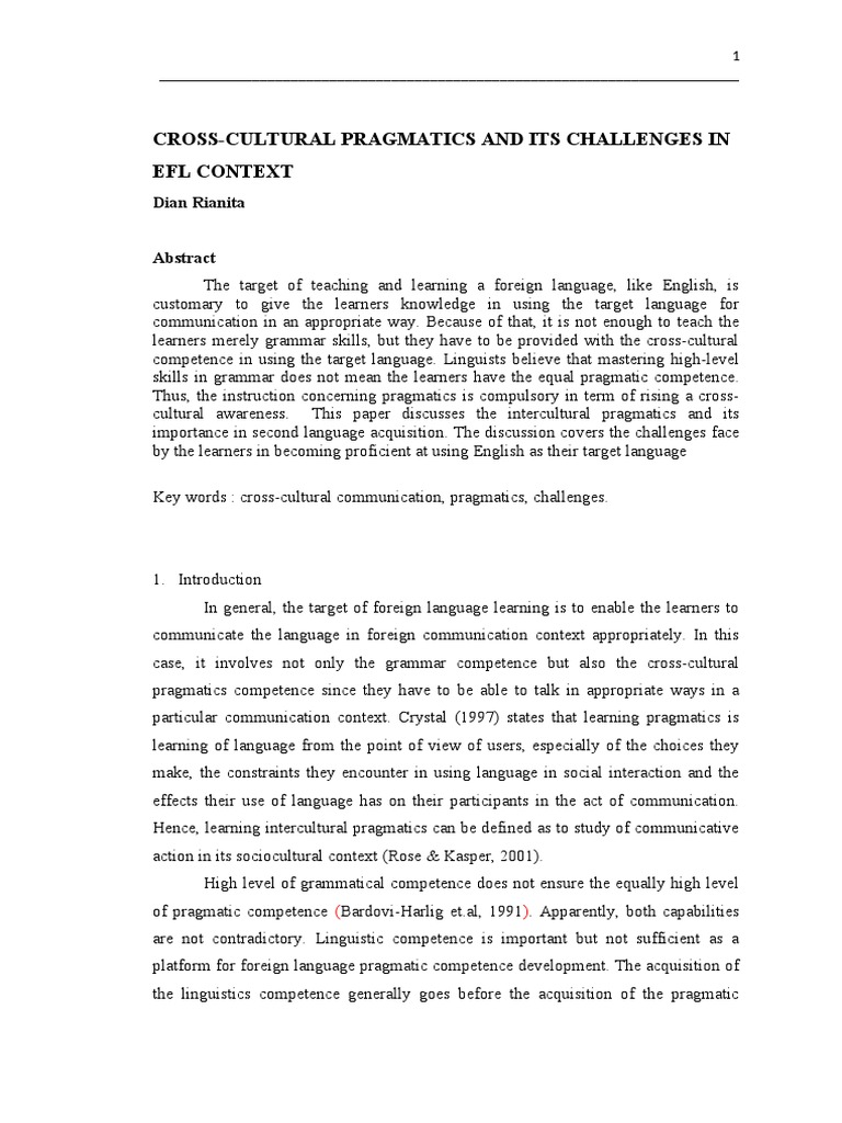 Cross-Cultural Pragmatics in EFL | PDF | English As A Second Or Foreign ...