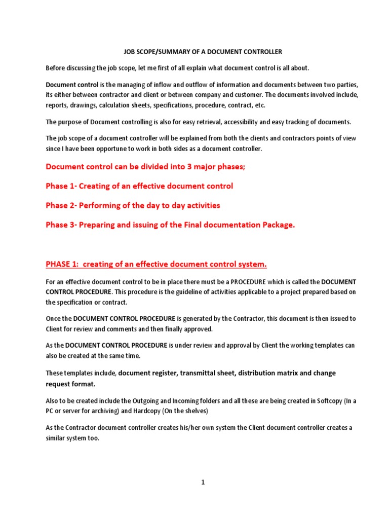 Document Controller Job Scope in Construction | PDF | Document ...