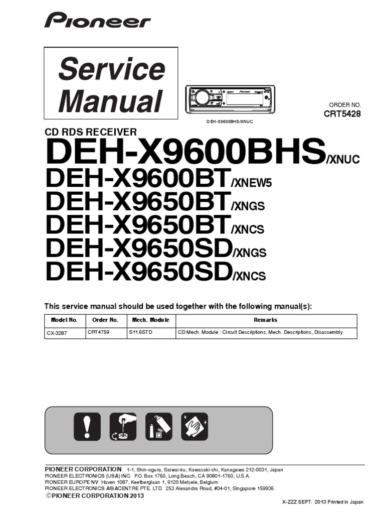 Pioneer DehX9600bhs DehX9600bt DehX9650sd Crt5428 PDF Laser Mp3