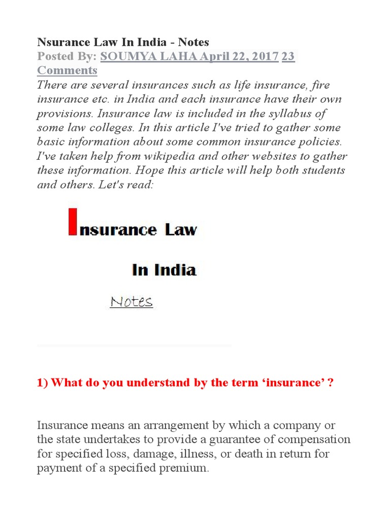 Law Of Insurance Pdf : Principles of Insurance – VHTK