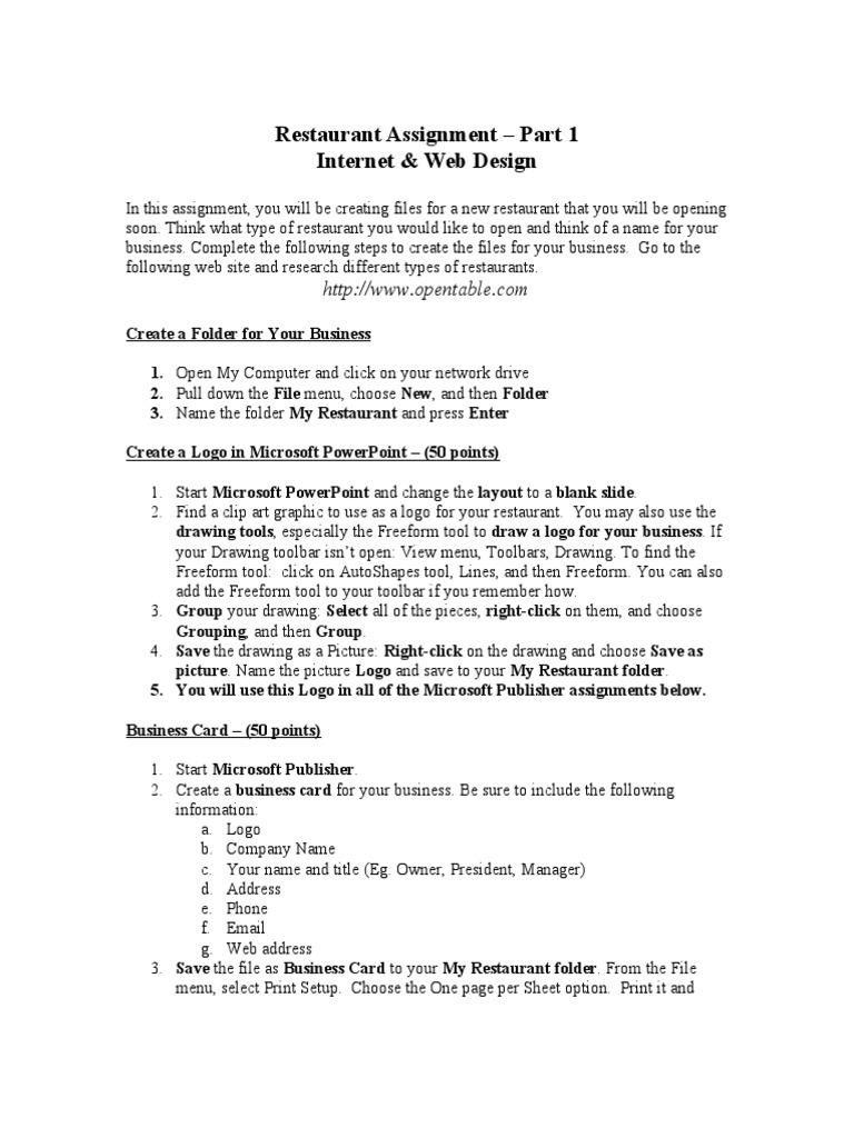 Restaurant Assignment - Part 1 | PDF | Computer File | World Wide Web