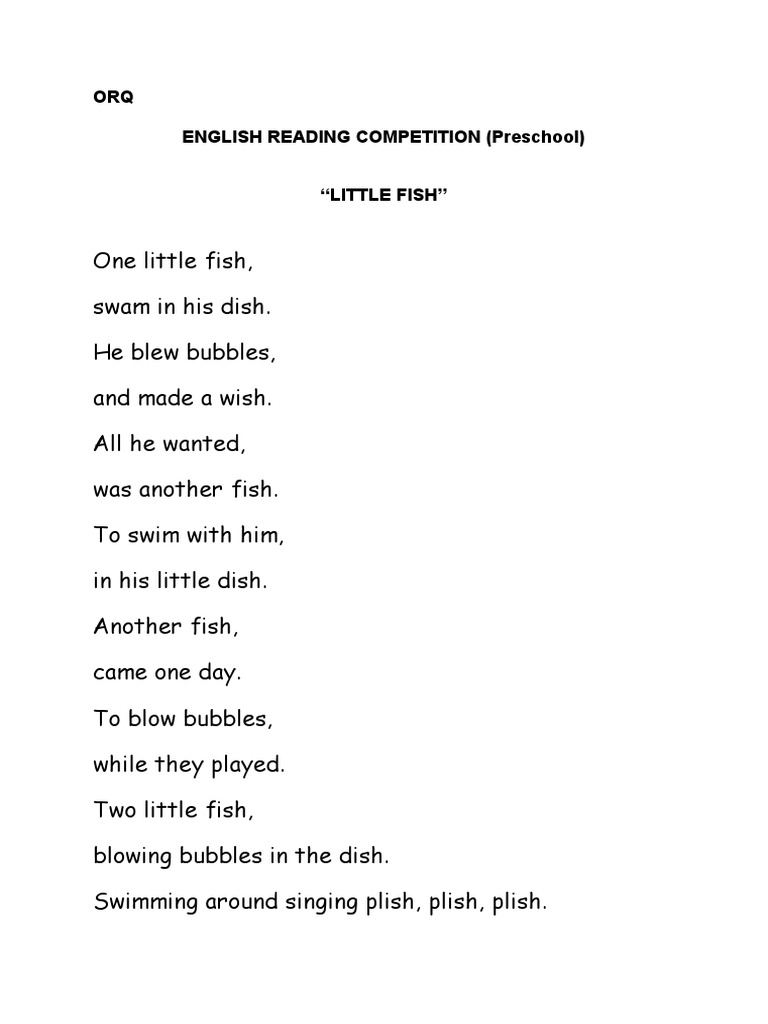 Preschool Reading Competition Poems | PDF | Social Science | Art