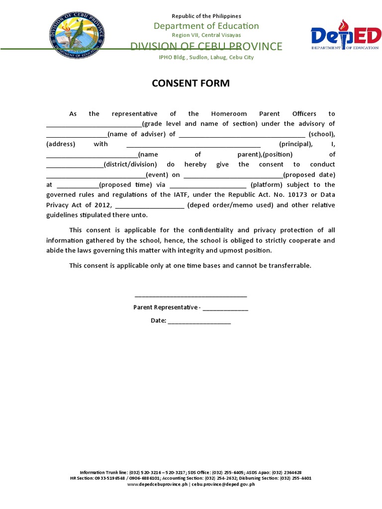 Division of Cebu Province: Consent Form | PDF