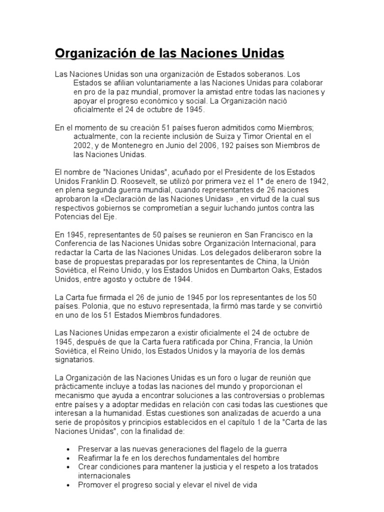 Organización De Las Naciones Unidas Pdf Naciones Unidas