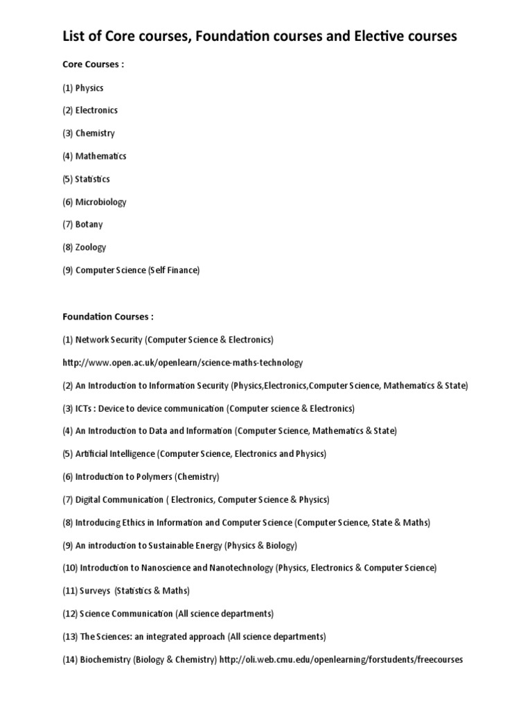 Core and Foundation Science Courses | PDF | Science | Electronics