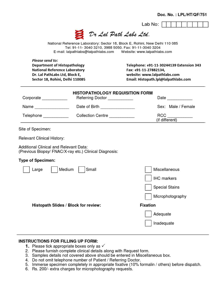 Histopathology Biopsy Requisition Form | PDF | Histopathology | Biopsy