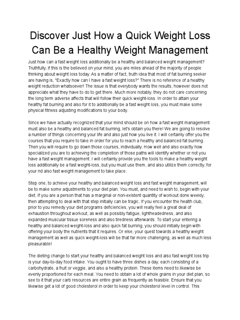 Discover Just How A Quick Weight Loss Can Be A Healthy Weight