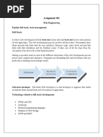 Assignment #03: Web Engineering Explain Full Stack, State Management. Full Stack