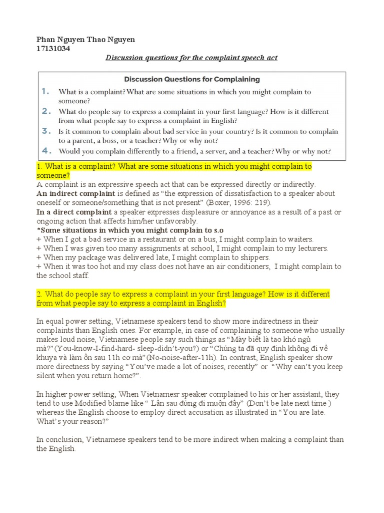 Understanding Complaints in English vs. Vietnamese | PDF | Linguistics ...