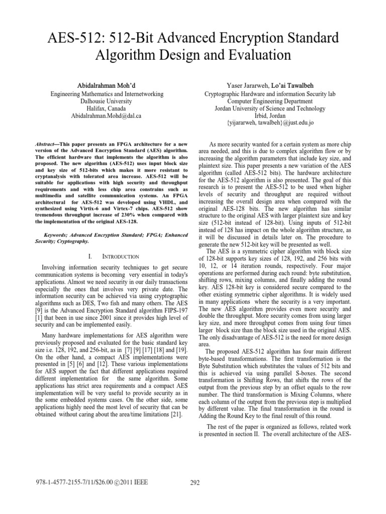 AES512Bit Advanced Encryption Standard Algorithm Design and Evaluation