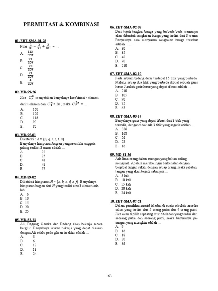 Permutasi dan Kombinasi dalam Matematika | PDF
