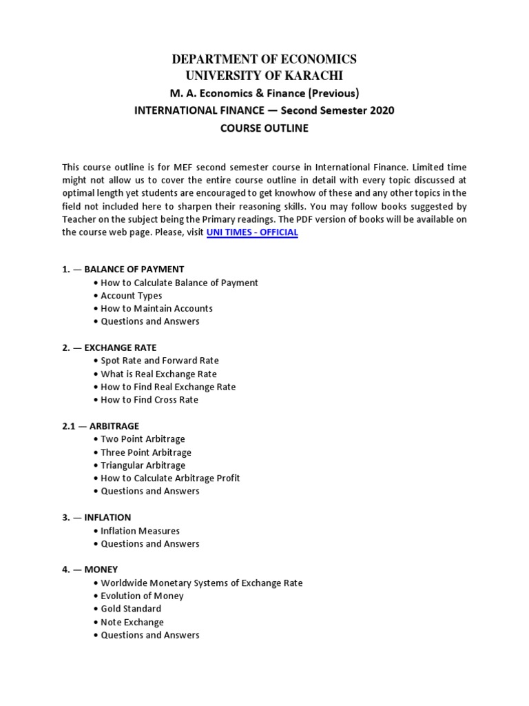 INTERNATIONAL FINANCE (Course Outline) | PDF