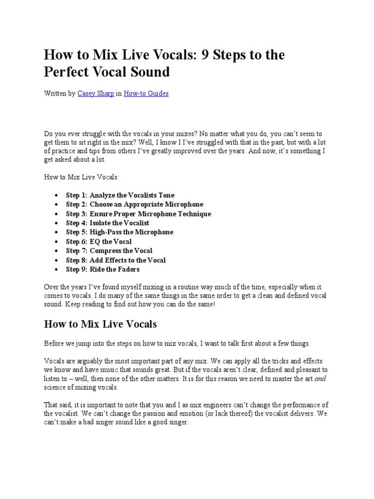 How To Mix Live Vocals 9 Steps To The Perfect Vocal Sound PDF
