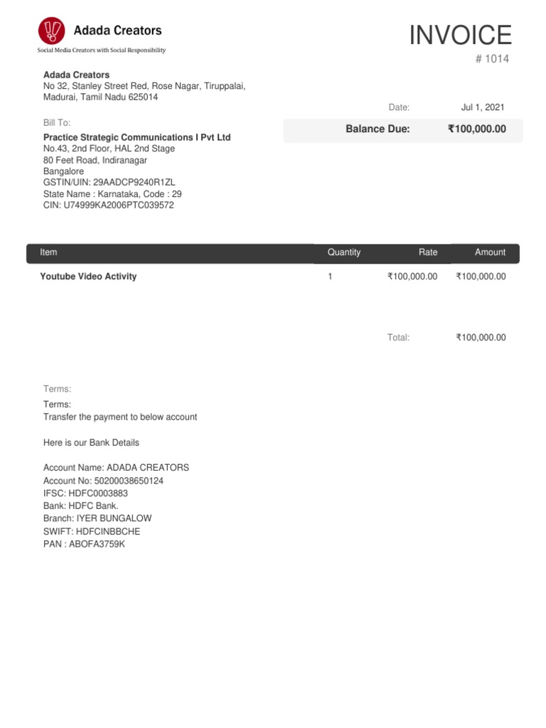 Invoice # 1014 | PDF | Career & Growth | Business